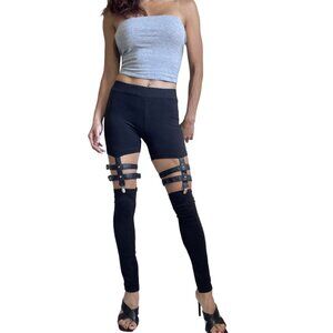 Vixxsin Temptation Leggings Gothic Harness Garter Straps Black Leggings - Small